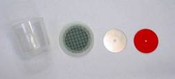 Flocking equipment spares: Small round 0.25 ltr pot complete with red support disk, charging plate and fine mesh front
