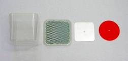Flocking equipment spares - medium square pot complete with red support disk, charging plate and coarse mesh front